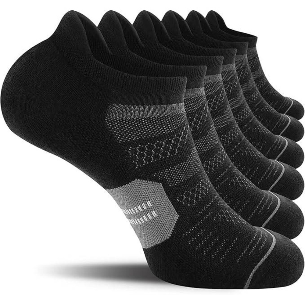 Set of 6 CS CELERSPORT Men's L Black Ankle Running Socks with Cushion, Arch Su